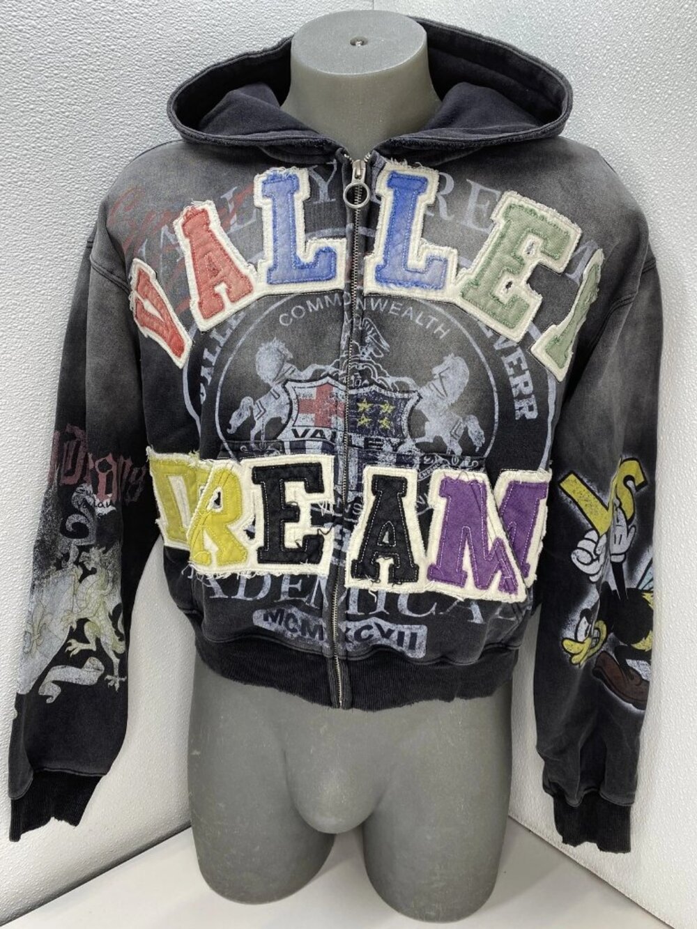 Vale Forever Unisex Hoodie Black/Multi Size S Blasted Zip Up Distressed Cotton